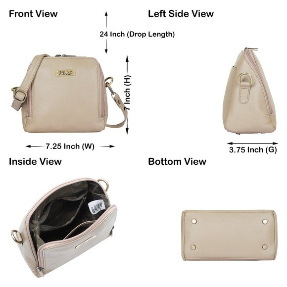 Ladies Taupe Crossbody Sling Bag – Leather Over the Shoulder Purse for Handbag - Picture 3 of 9